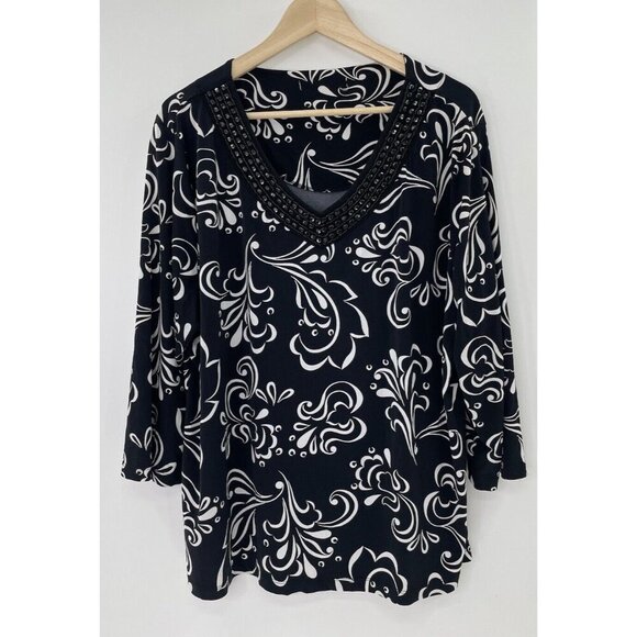 Unbranded Women’s Geometric Print Liquid Knit Beaded Blouse See Measurements‎ - Picture 1 of 8